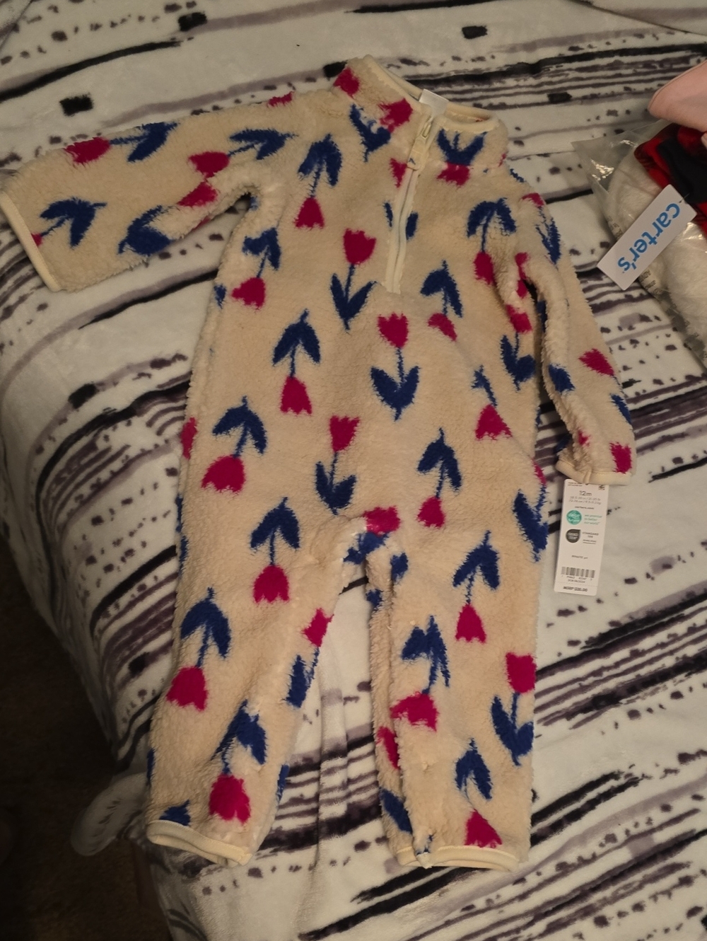 Carter's Cream Fuzzy Tulip Print Footed One-Piece